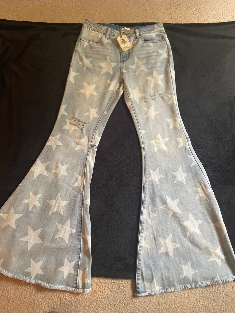 easel Light Blue Star Print Flared Jeans